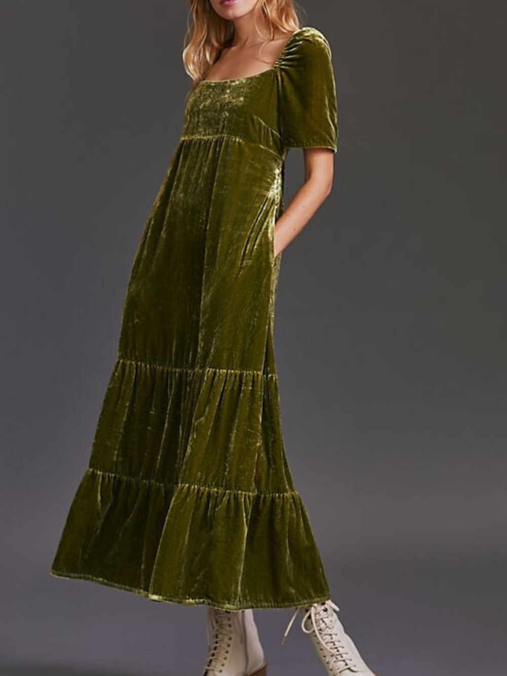 Anthropologie Velvet Empire Waist Midi Dress Green Whimsigoth Renfaire 12